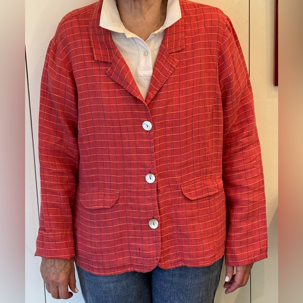 EUC FLAX Orange Plaid Women's Jacket